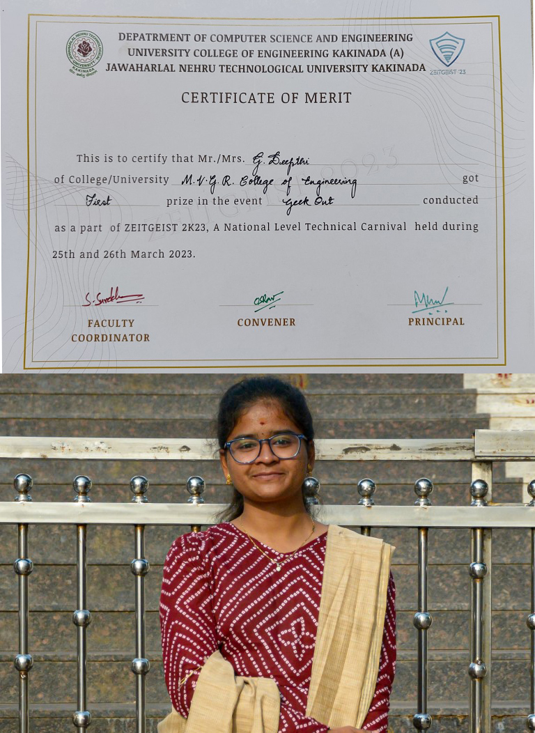  III IT Student G.Deepthi won First prize at a competetion@JNTUK Fest